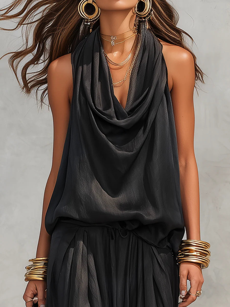 Maya | Halter Top with Wide Pleated Pants Set