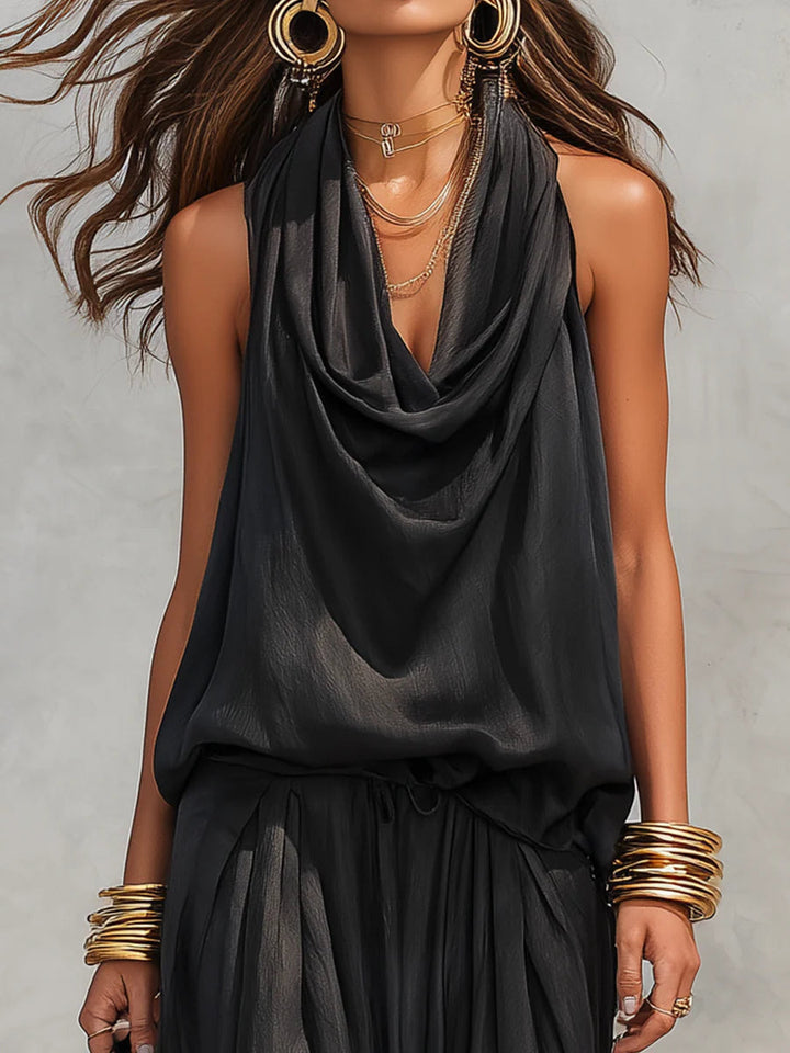 Maya | Halter Top with Wide Pleated Pants Set
