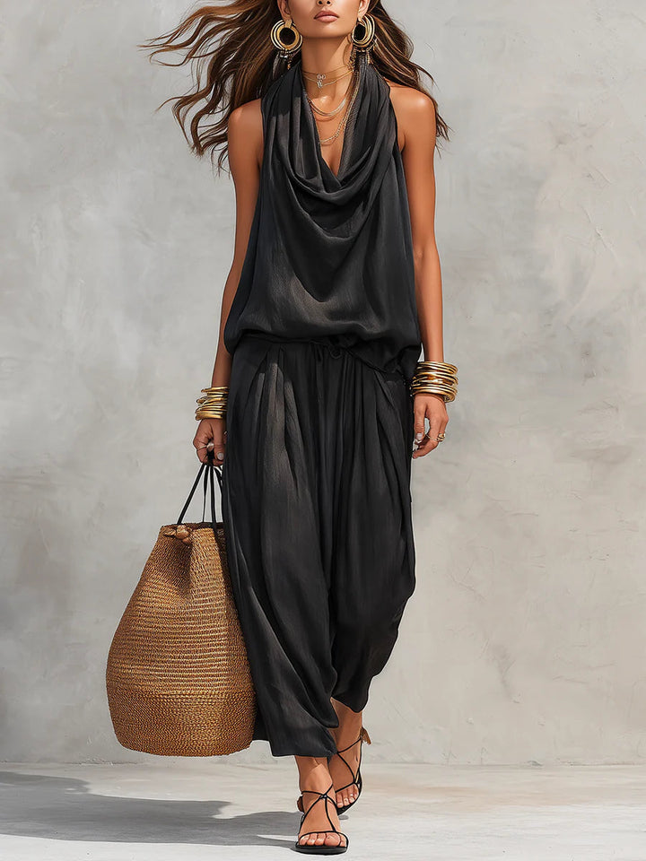 Maya | Halter Top & Wide Pleated Pants Coordinated Set