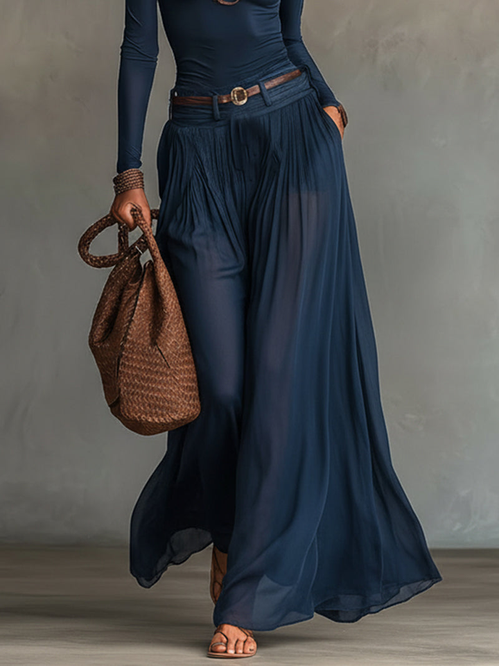 Camila: One-Shoulder Bodysuit & Maxi Skirt Set in Sheer Chiffon