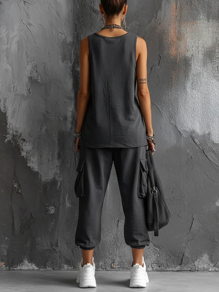 Harper Sleeveless Vest & Cargo Jogger Pants Set – Rayon Blend