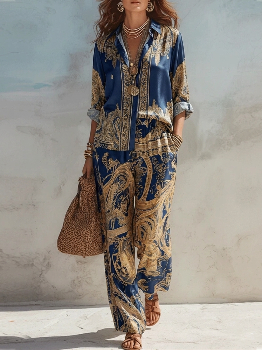 Imani Two-Piece Set with Baroque Navy Print