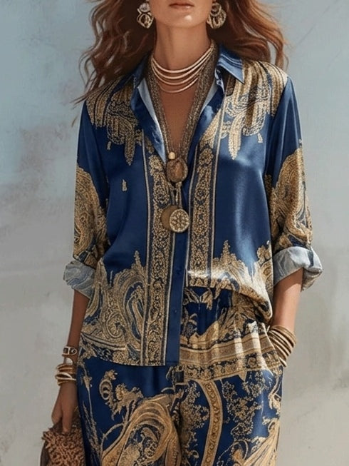 Imani Two-Piece Set with Baroque Navy Print