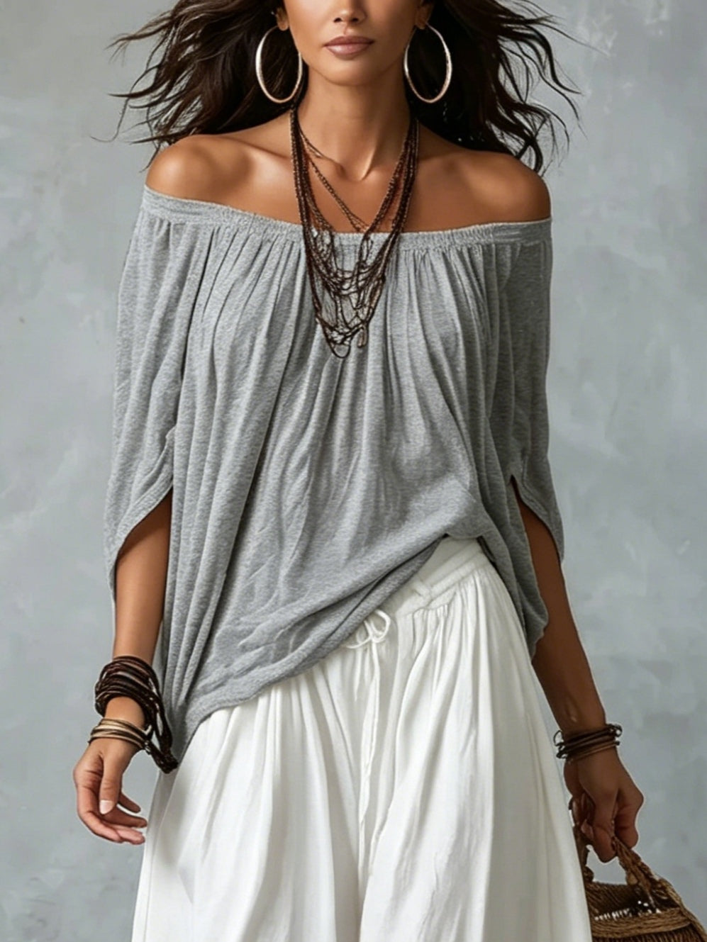 Maya Off-Shoulder Top & Lantern Pants Set – Rayon Blend