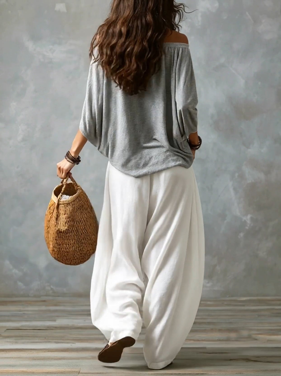 Maya Off-Shoulder Top & Lantern Pants Set – Rayon Blend