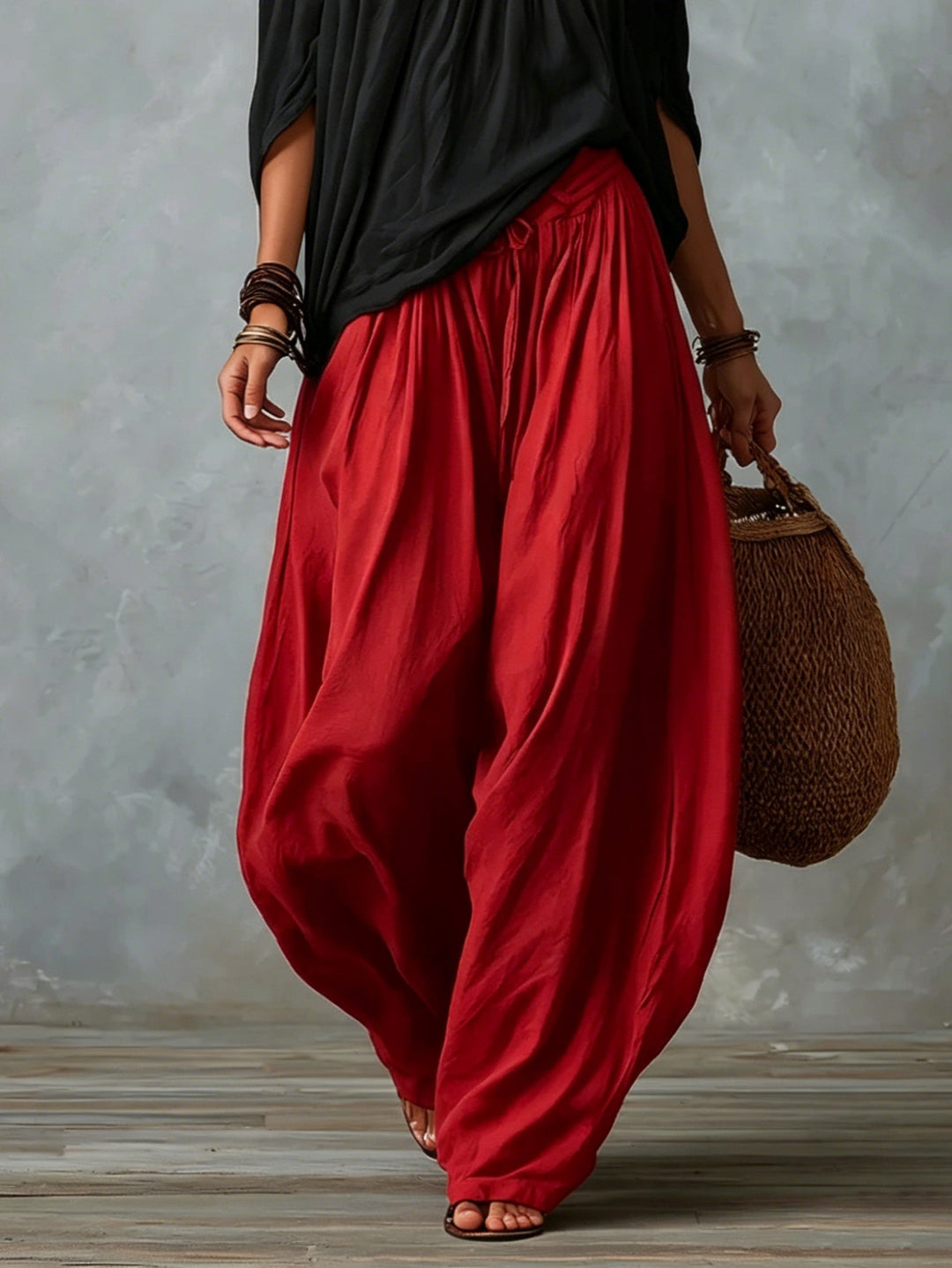 Marisol Off-Shoulder Crop Top & Lantern Pants Set – Rayon Blend