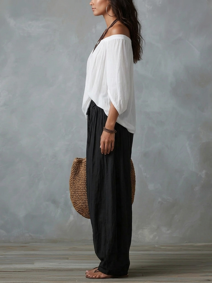 Aaliyah Off-Shoulder Top & Lantern Pants Set – Rayon Blend