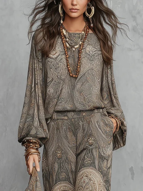 Camila: Lantern Sleeve Top & Wide-Leg Pants Set