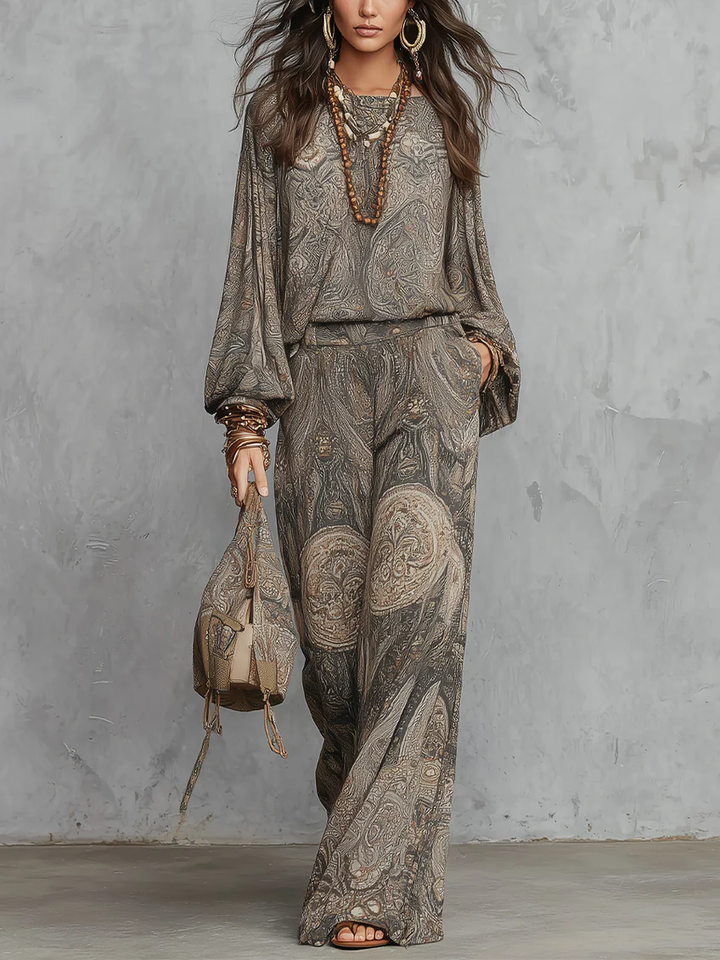 Camila: Lantern Sleeve Top & Wide-Leg Pants Set