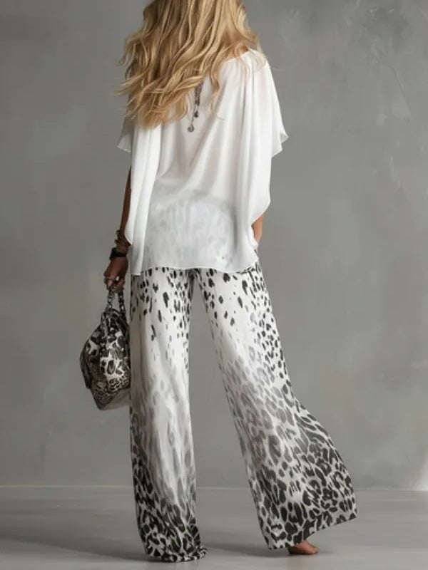 Monica | Boat Neck Top & High-Waisted Wide-Leg Pants in Gradient Leopard Print