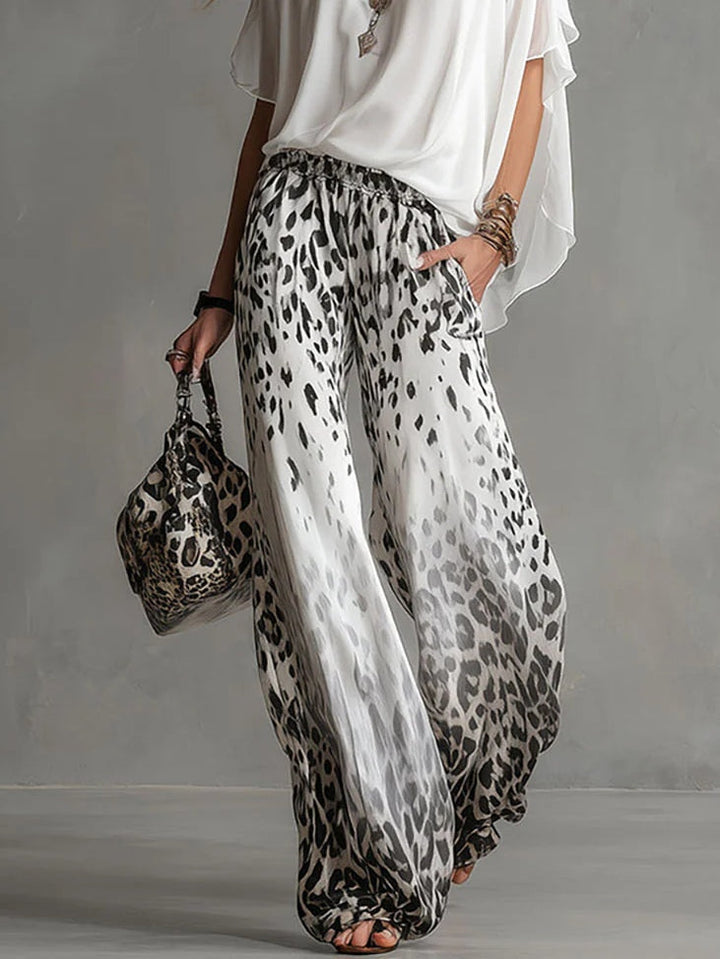 Monica | Boat Neck Top & High-Waisted Wide-Leg Pants in Gradient Leopard Print