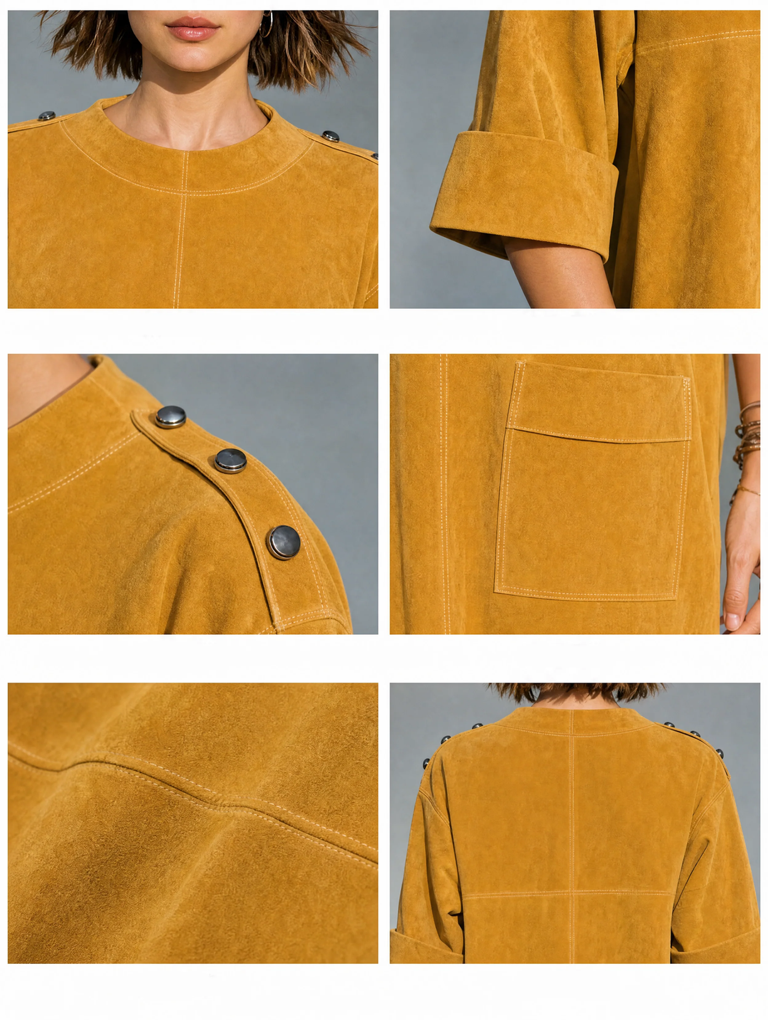 Ginger Yellow Faux Suede Mini Dress With Shoulder Buttons And Patch Pockets