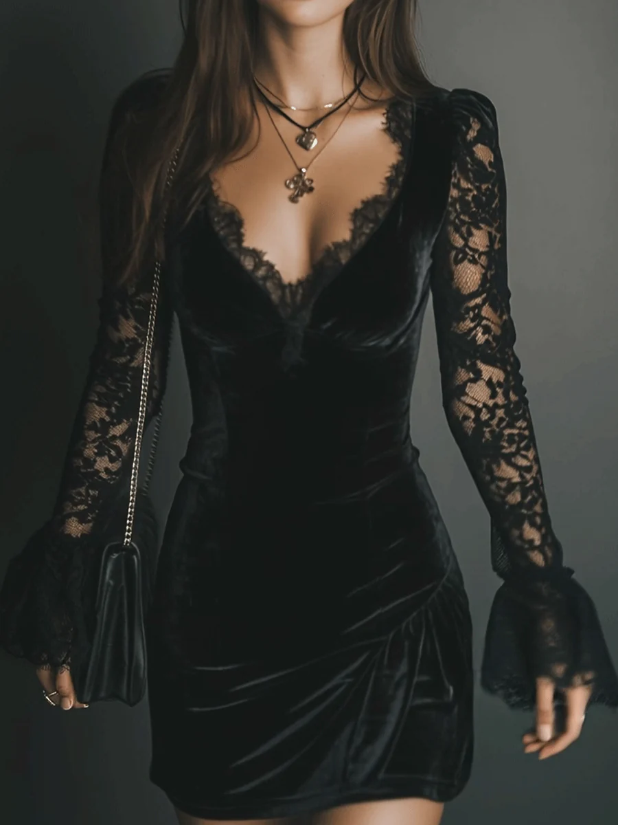 Vivienne | Velvet Lace Mini Dress