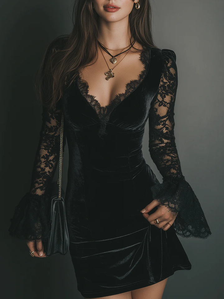 Vivienne | Velvet Lace Mini Dress
