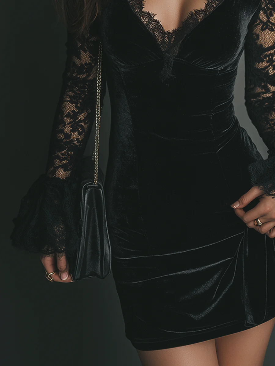 Vivienne | Velvet Lace Mini Dress
