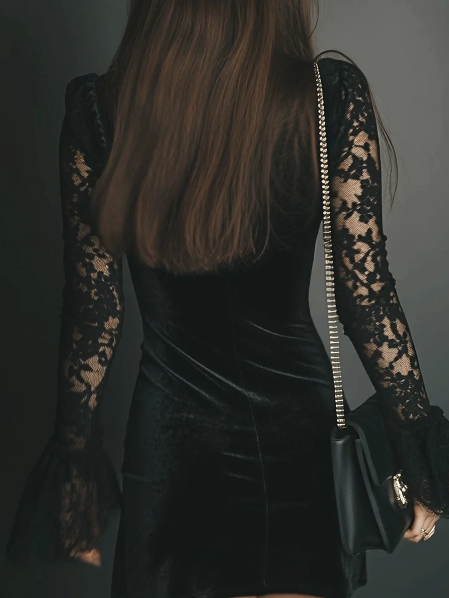 Vivienne | Velvet Lace Mini Dress