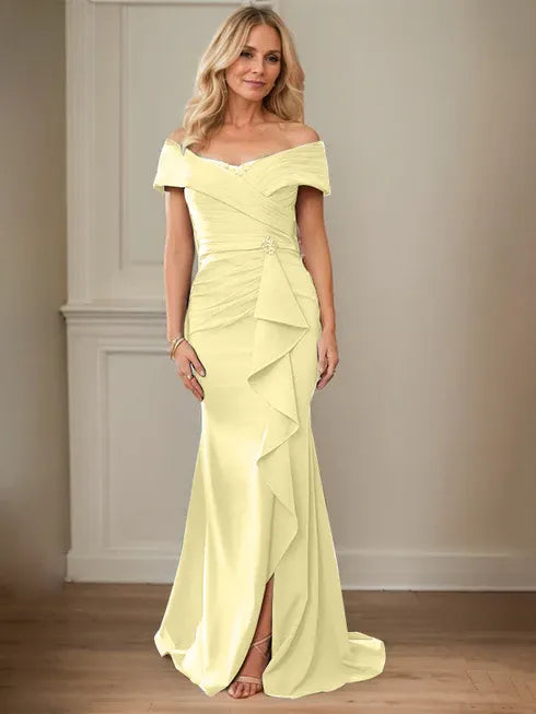 Floor-Length Lace and Chiffon Mother of the Bride Dress with Sheath/Column V-Neck Illusion and Pleated Sequins