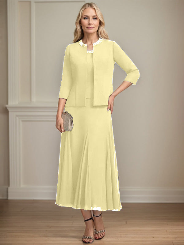 A-line Scoop Tea-Length Chiffon Mother of the Bride Dress with Sequins and Beading Separates