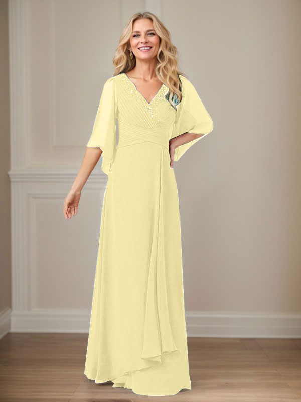 A-Line V-Neck Long Sequin Chiffon Mother of the Bride Dress
