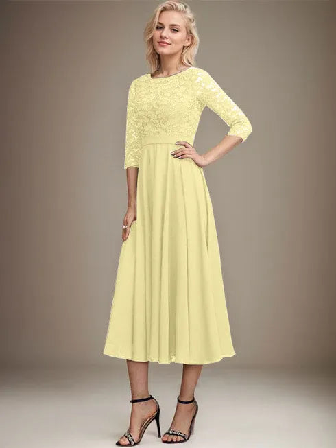 A-Line Scoop Neck Tea-Length Lace Chiffon Mother of the Bride Dress with Sequins