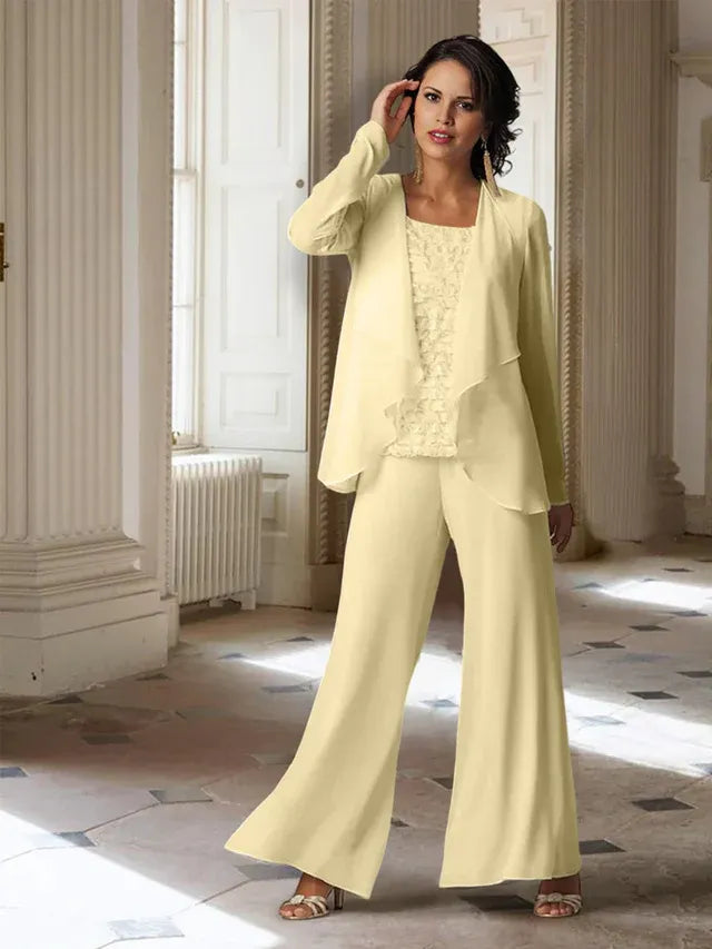 Chiffon Long Sleeve Mother of the Bride Pantsuit with Jacket