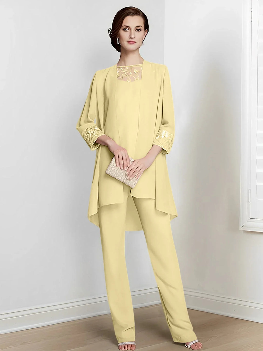 Chiffon Long Sleeve Mother of the Bride Pantsuit with Jacket