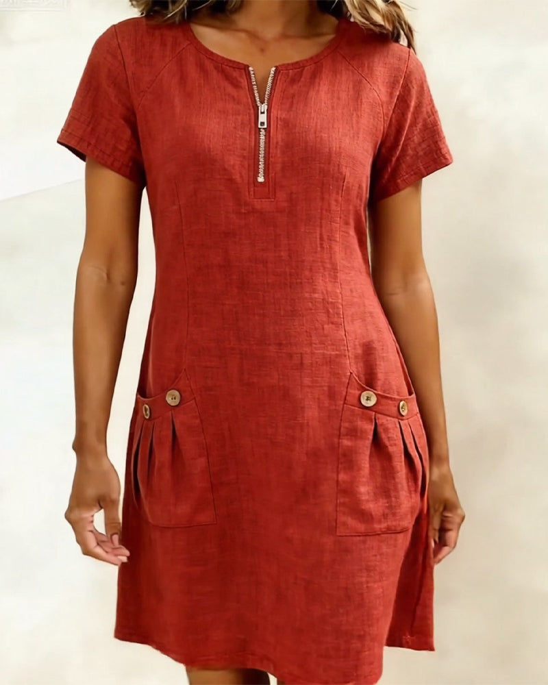 The Lisa | Cotton Dress with Zipper Pocket
