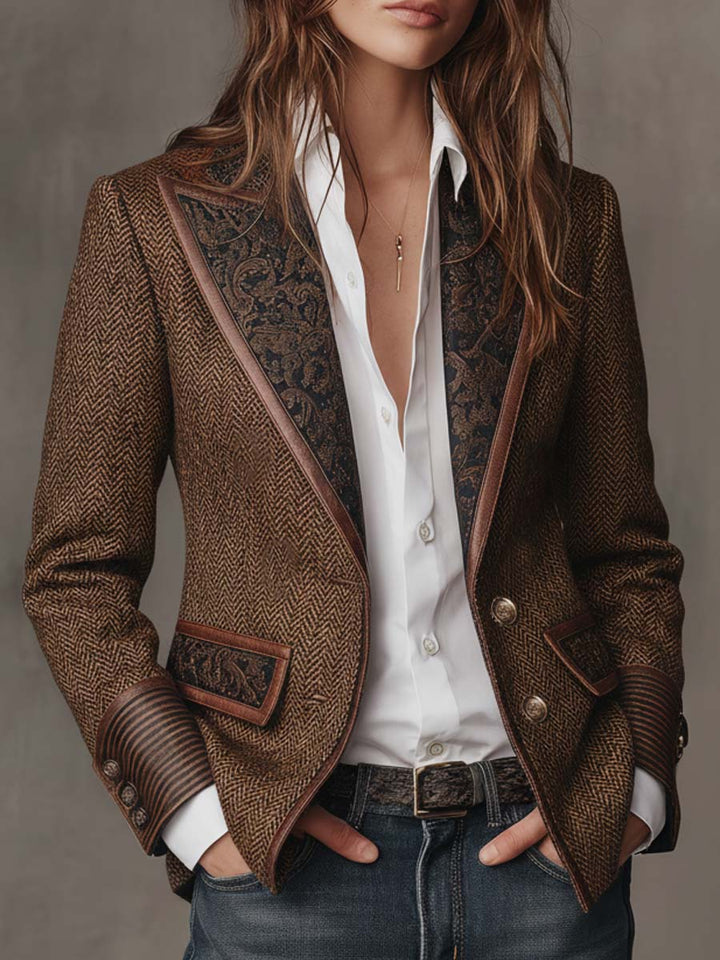 Women's Herringbone Printed Panel Blazer