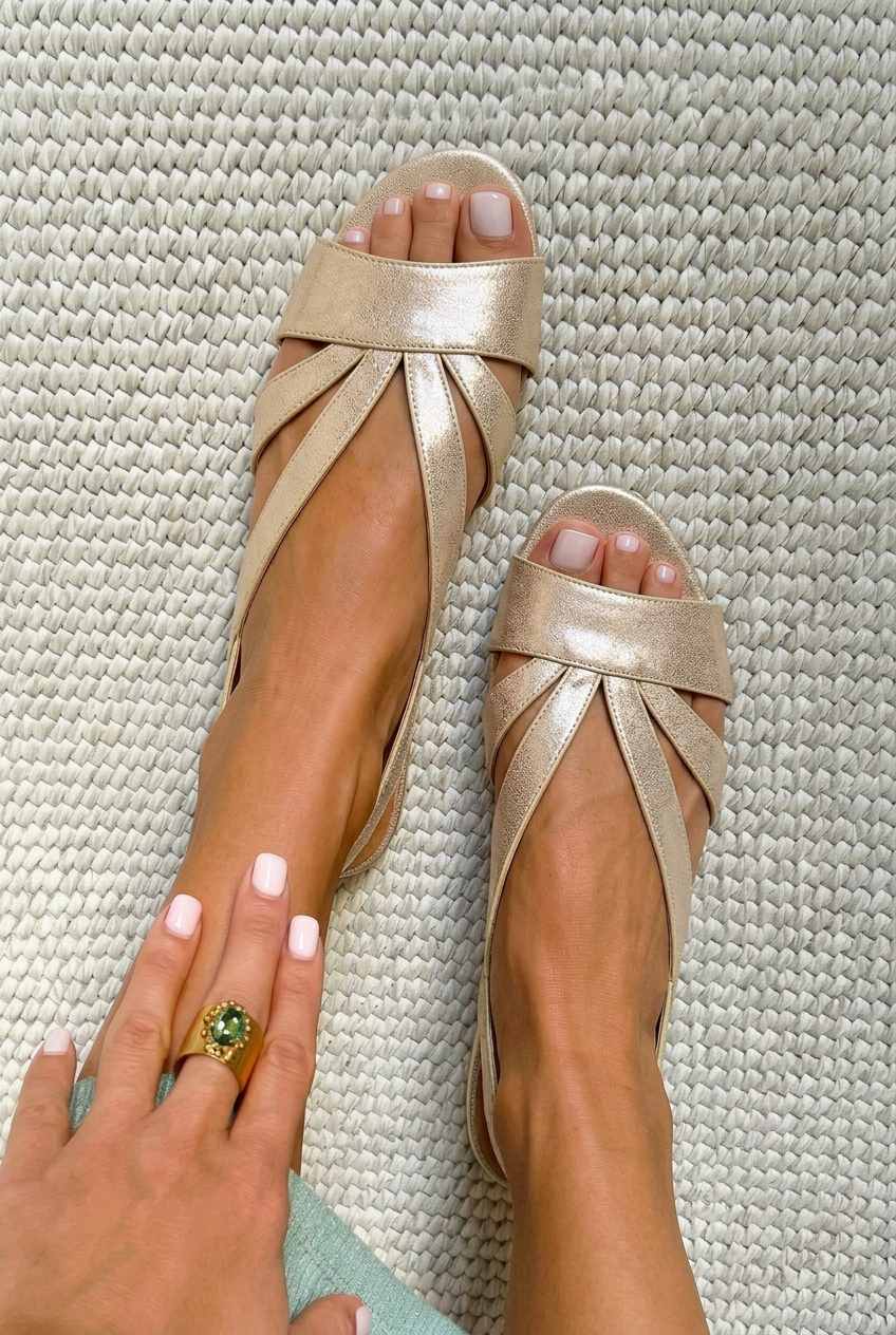 Dahlia – Slingback Metallic Flat Open-Toe Strappy Sandals