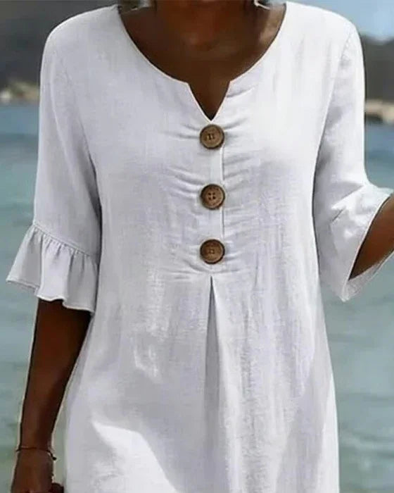 Vanesa™ | Textured Dress featuring Puff Sleeves and Button Details