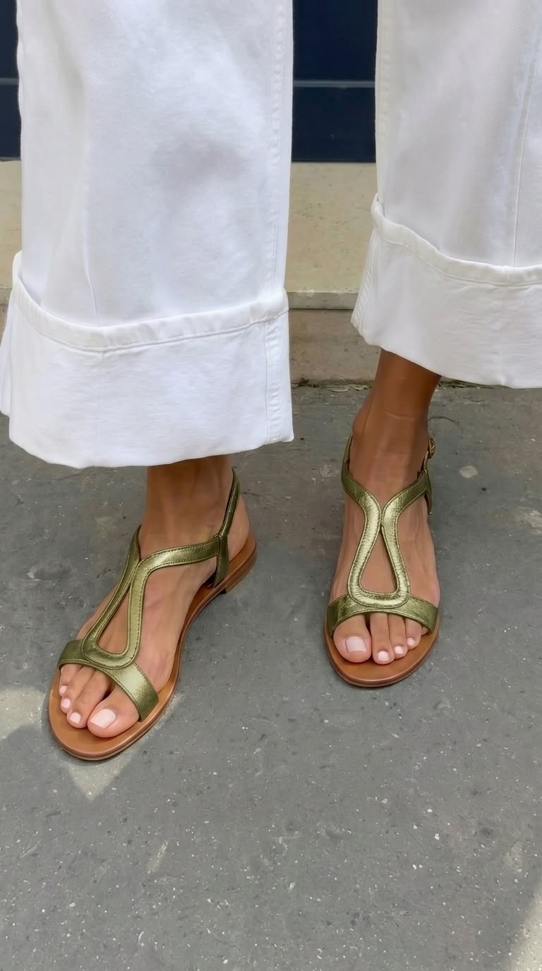 Aurora | Slingback Cut-Out Metallic Casual Flat Sandals