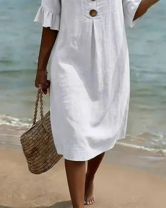 Vanesa™ | Textured Dress featuring Puff Sleeves and Button Details