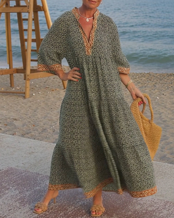 SIENNA | Three-Quarter Sleeve Print Maxi Dress