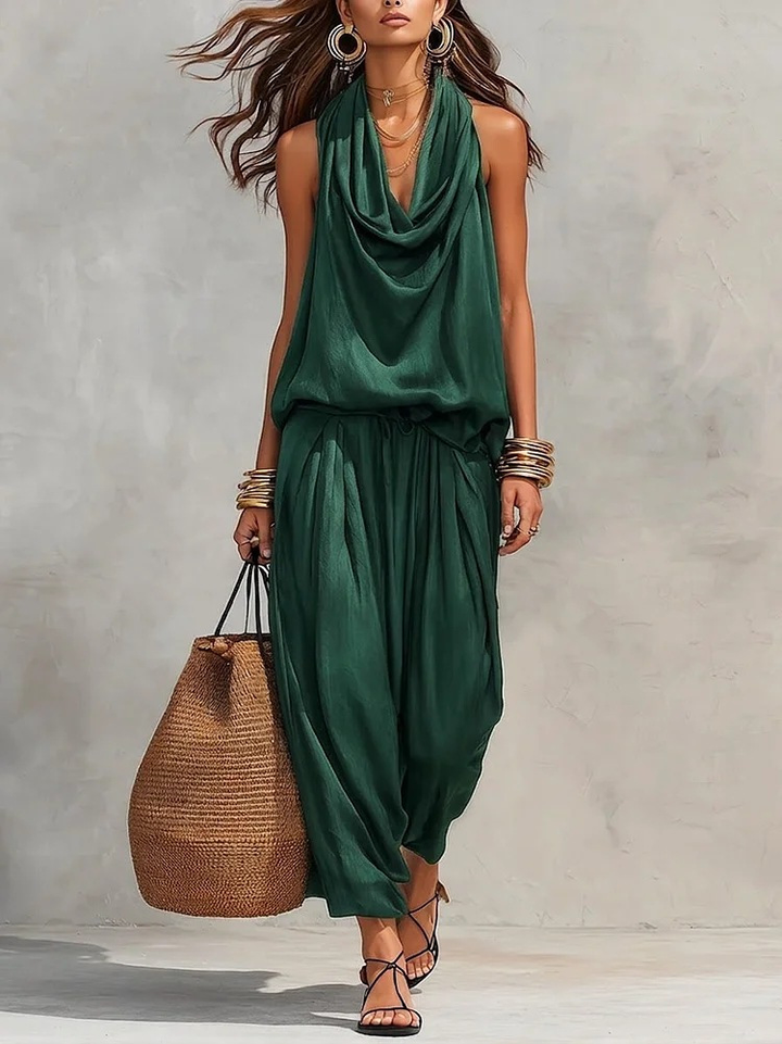 Maya | Halter Top with Wide Pleated Pants Set