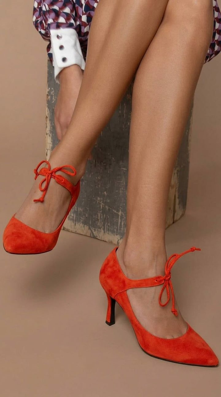 Harriet | Suede Pointed-Toe Bow Mid Pumps