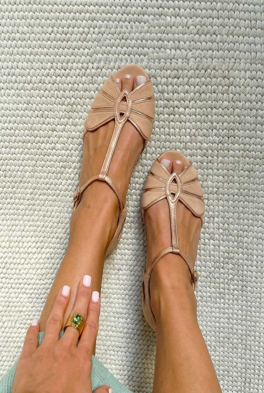 Alberta – Peep-Toe Retro T-Strap Sandals