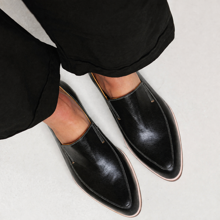 Zofia™ | Black patchwork moccasins