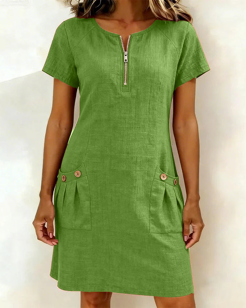 The Lisa | Cotton Dress with Zipper Pocket