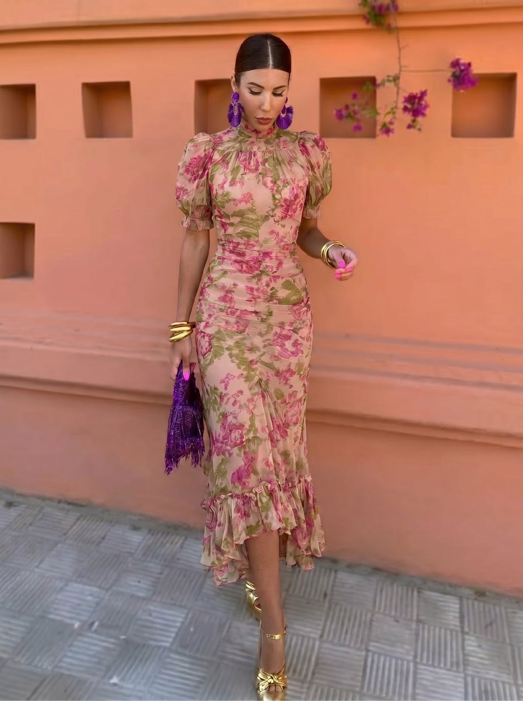 Mae – Vintage Rose Print Maxi Dress