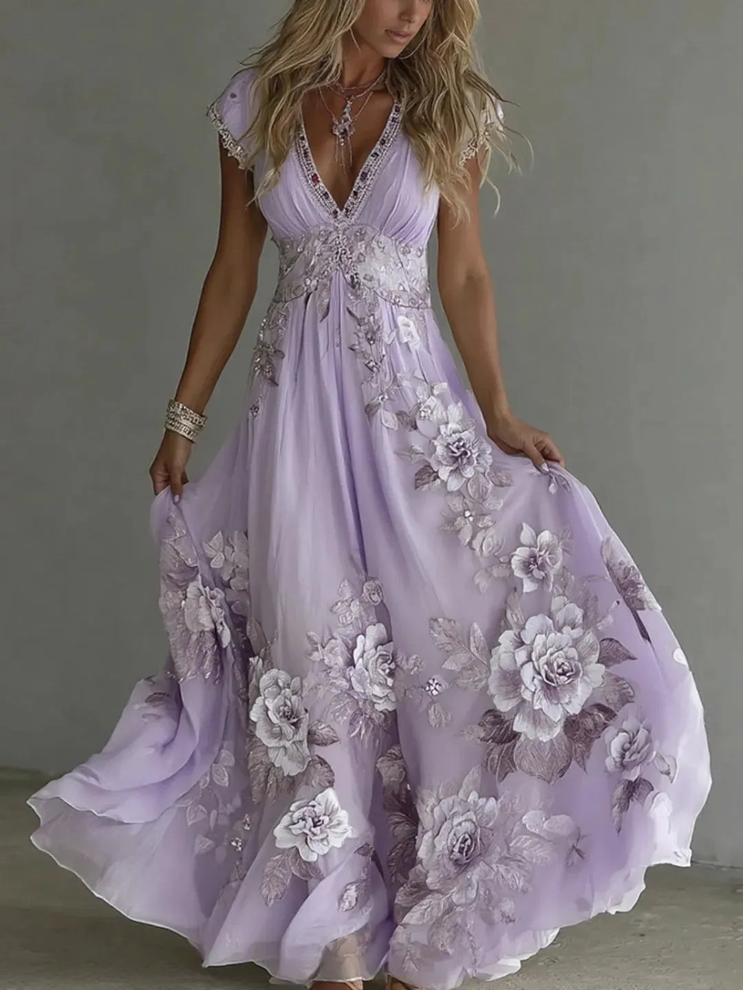 Celeste | Embroidered Chiffon Maxi Dress