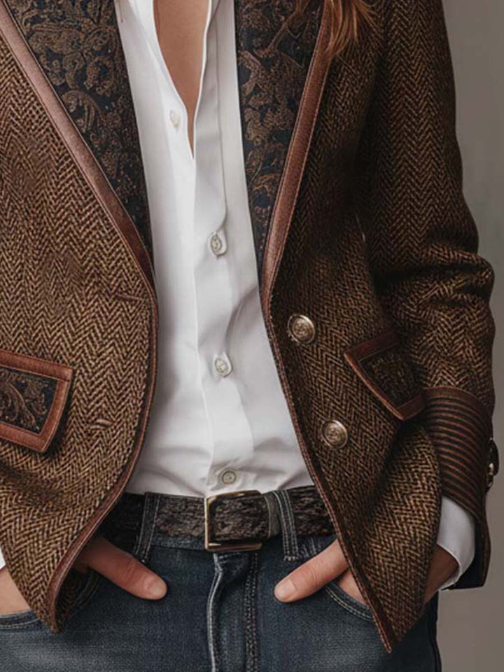 Women's Herringbone Printed Panel Blazer