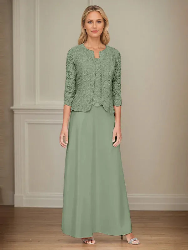 Glitter Lace and Satin Skirt Set with Open Jacket Dress