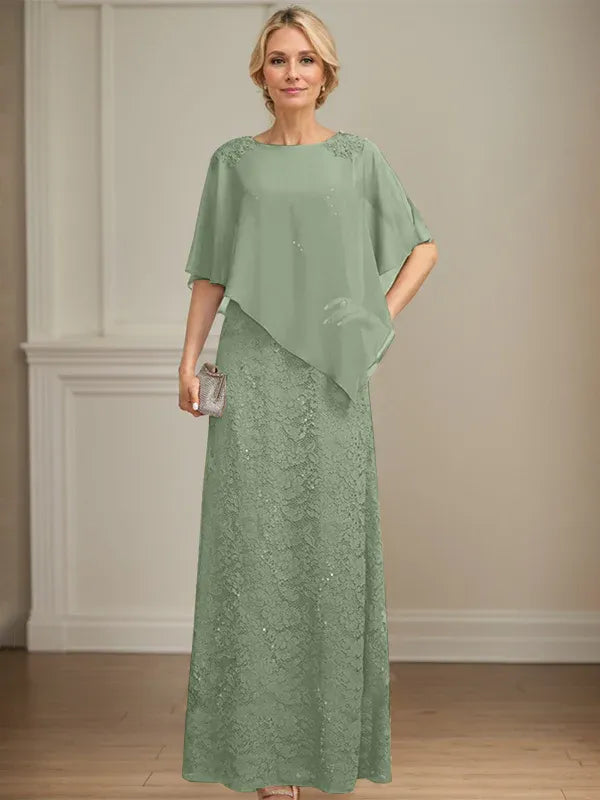 Floor-Length Chiffon Lace Sheath Dress with Sequins and Beading for Mother of the Bride