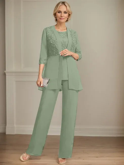 Floor-Length Chiffon Lace Jumpsuit and Pantsuit Separates with Sequins – Perfect Mother of the Bride Dress