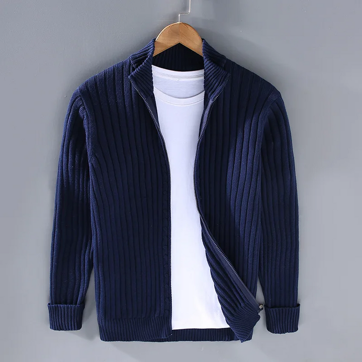 Lucas | Cotton and Shetland Wool Zip Cardigan