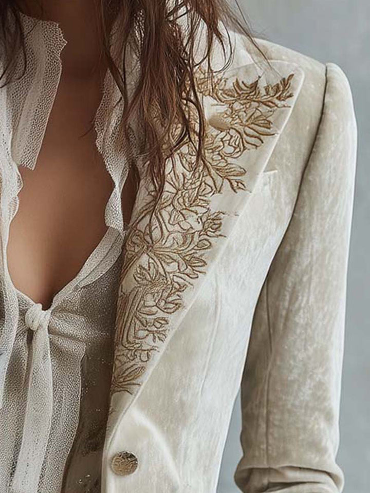 Women's Ivory Embroidered Tailored Blazer