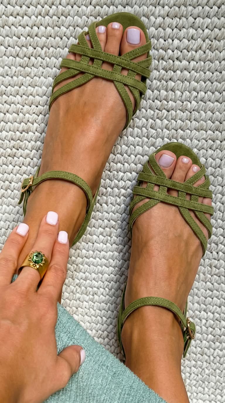Cecilia | Suede Flat Ankle Buckle Multi-Strap Sandals