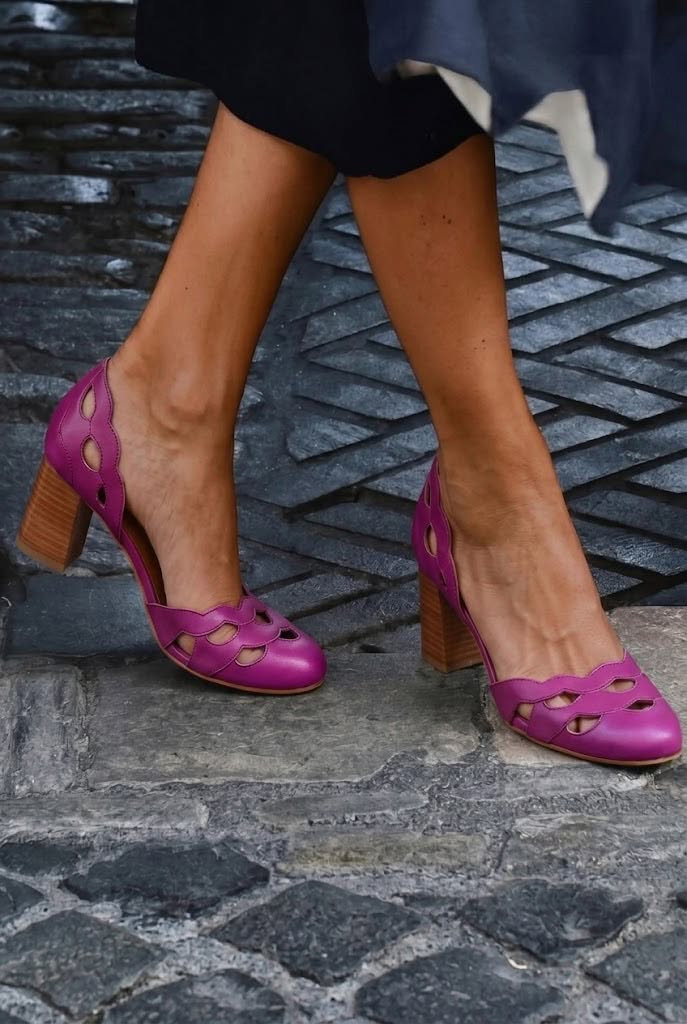 Frances | Block Cut-Out Scalloped Chunky Leather Heels