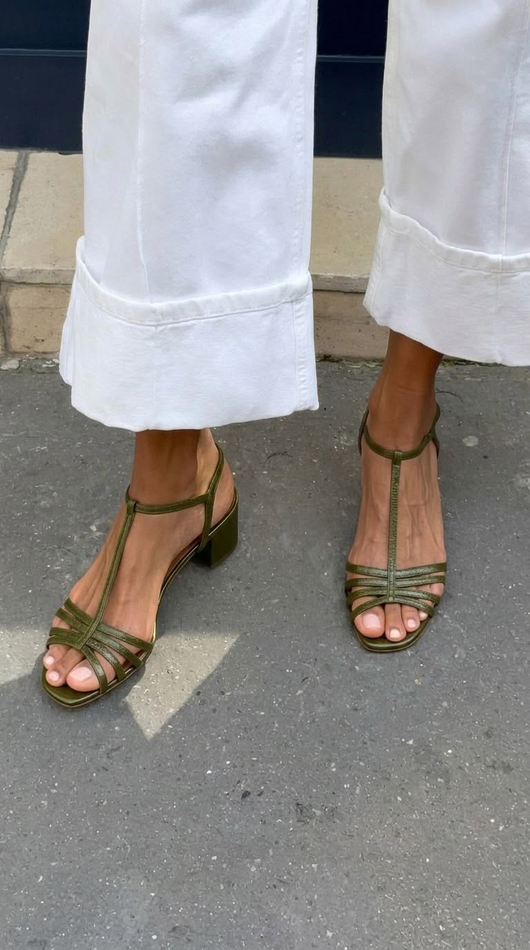 Aurelia | Metallic Buckle T-Strap Block Sandals