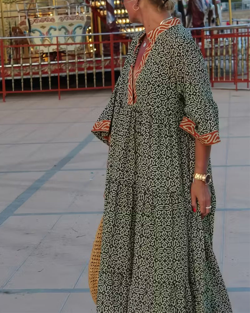 SIENNA | Three-Quarter Sleeve Print Maxi Dress